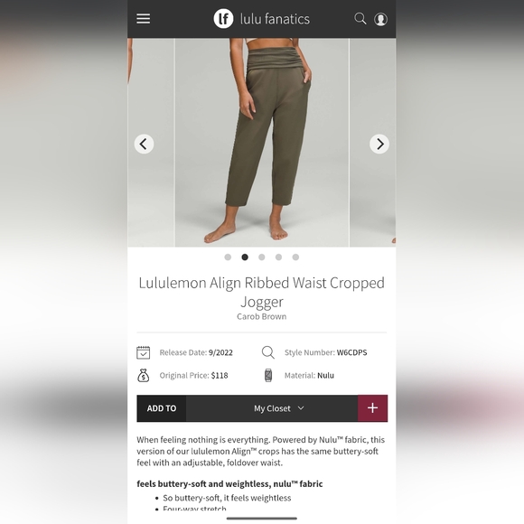 Lululemon Align Ribbed Waist Crop 6 Carob Brown - Picture 8 of 11